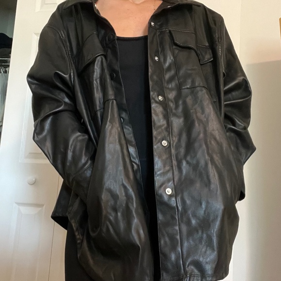 FAKE LEATHER LOOK BIKER JACKET - Picture 1 of 10
